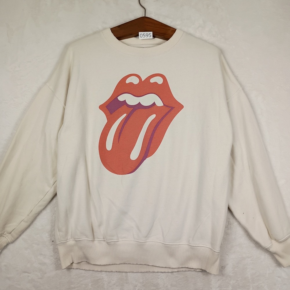 American Eagle Rolling Stones Sweatshirt Womens Medium Cream Graphic Y2K 90s